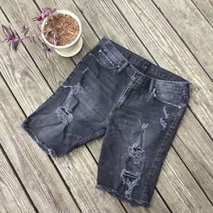 BDG dark denim distressed shorts